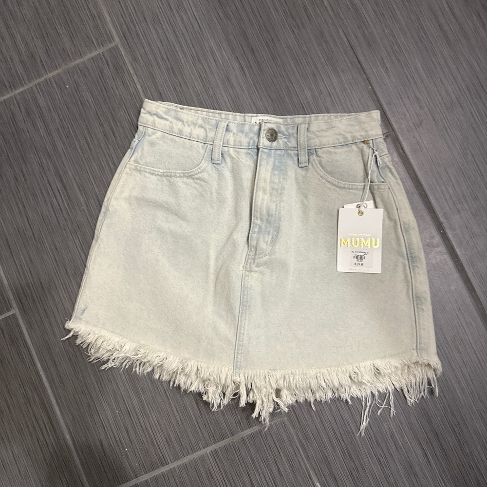 Show Me Your MuMu Light Denim Frayed Skort